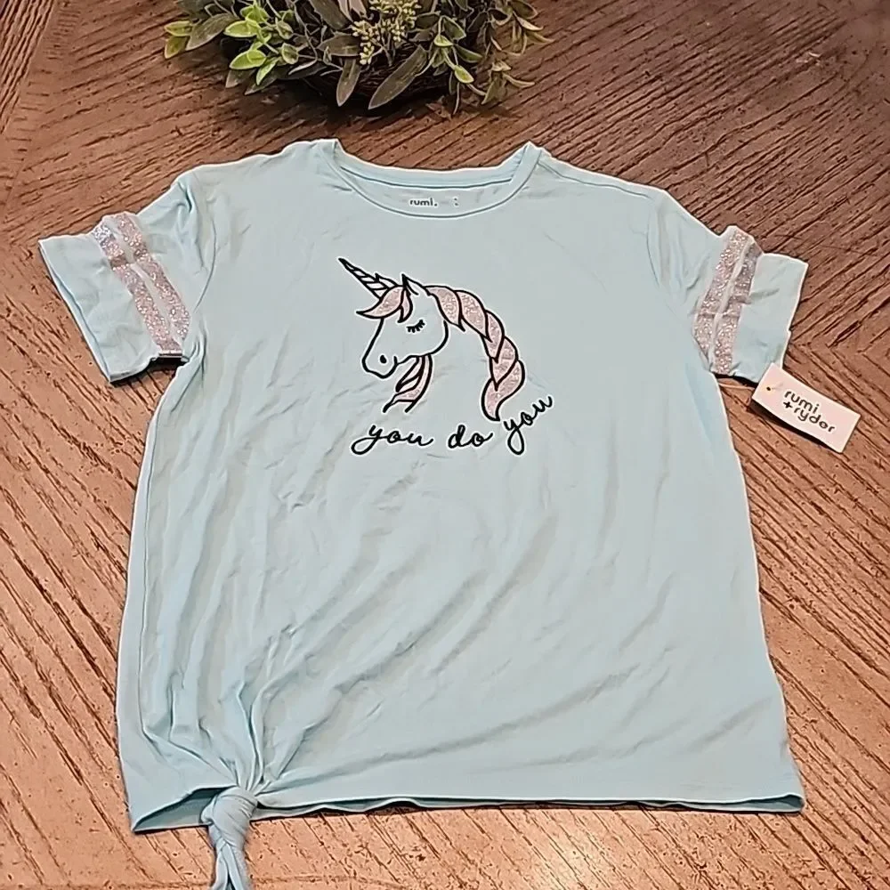 Unicorn side tie varsity t shirt size L NWT You do you